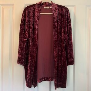 Belle BOHO Burnout Velvet Open Front Burgundy Bohemian Cardigan Oversized Size M